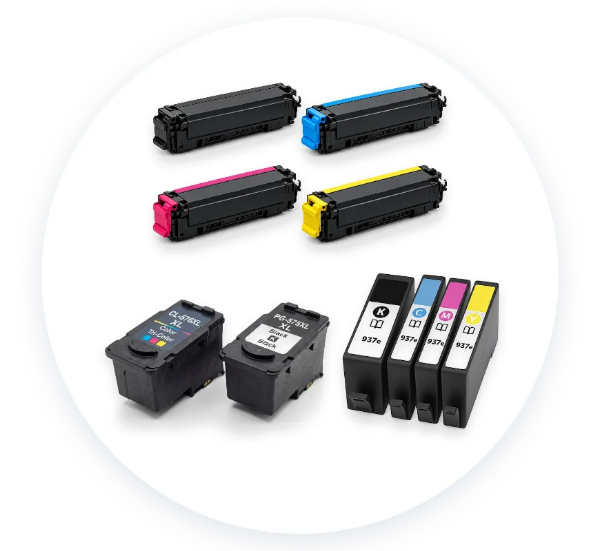 ראשי דיו וטונרים תואמים: סט HP 937e, זוג Canon 575/576XL וסט טונרים Xerox C230